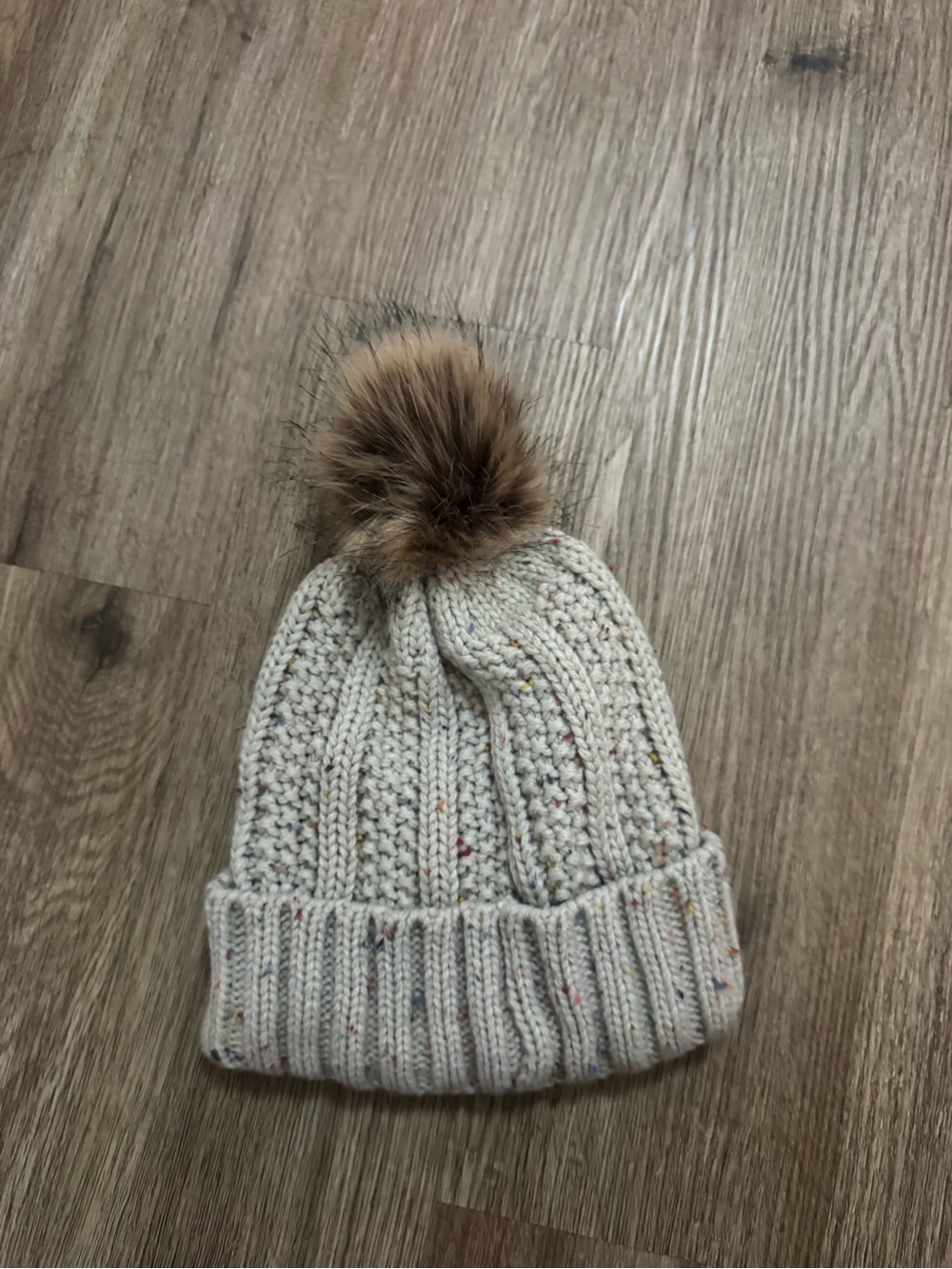 Kids Cream Knit Pom Pom Beanie Hat